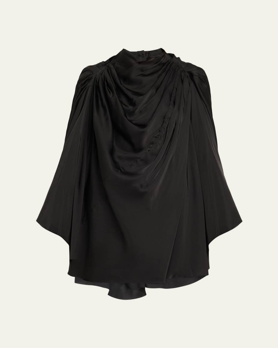 Long-Sleeve Draped Cape Tunic